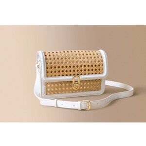 Jules Kae Mia Natural Cane White Vegan Leather Crossbody Satchel Bag Chic